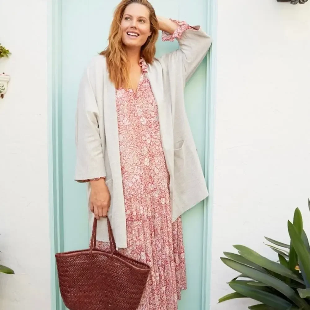 DONNI. Ribbed Lightweight Sweater Cardigan Jacket Coat in Sandwash OSFA